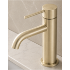 LUCID PIN Short Basin Mixer Series Round Light Brushed Brass