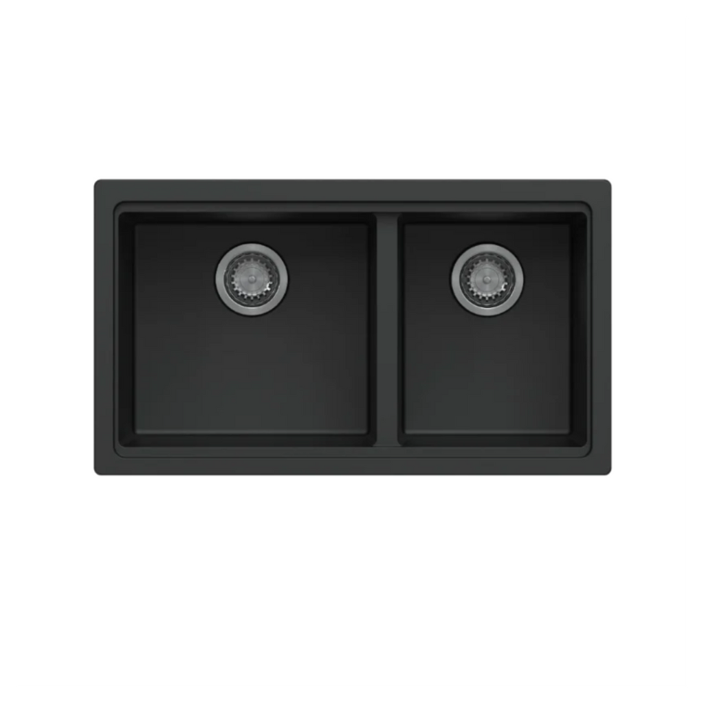 786x446x200mm Carysil Maples Double Bowl Granite Kitchen Sink Deep Black
