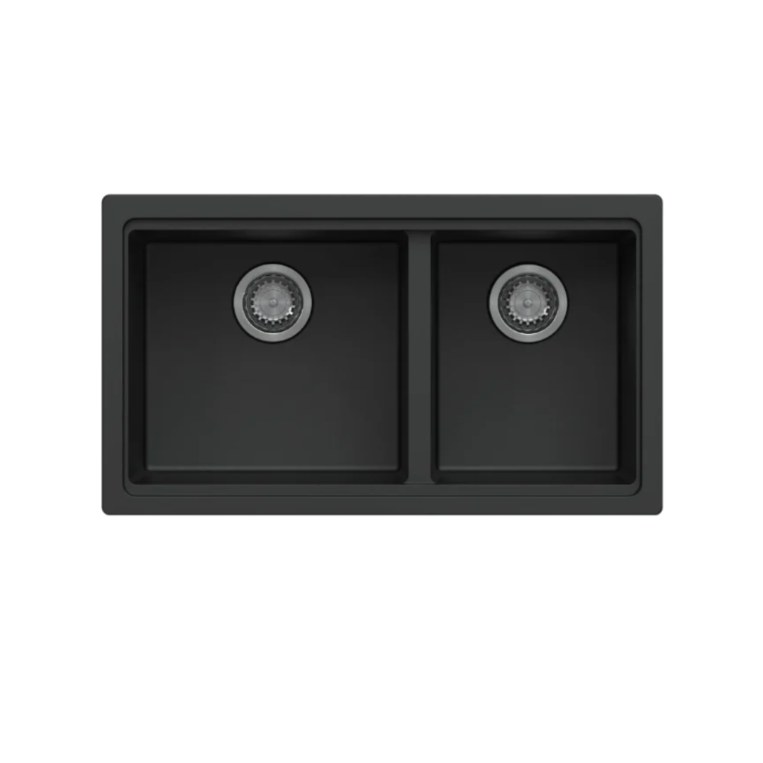 786x446x200mm Carysil Maples Double Bowl Granite Kitchen Sink Deep Black