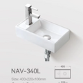 Ceramic Basin 400x220x100mm Left Narrow Square Concrete Above Counter Gloss White