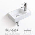 Ceramic Basin 400x220x100mm Rigth Narrow Square Concrete Above Counter Gloss White