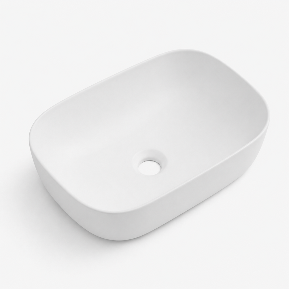 Ceramic Basin 455x320x135mm  Fluted Concrete Above Counter Matte White