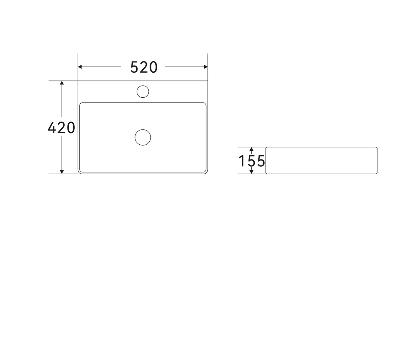 Ceramic Basin 520x420x155mm Square Fluted Concrete Above Counter Gloss White