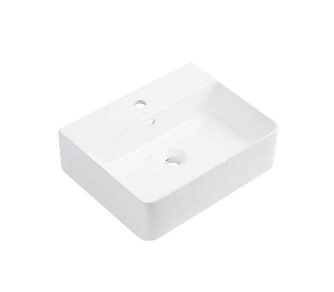 Ceramic Basin 520x420x155mm Square Fluted Concrete Above Counter Gloss White
