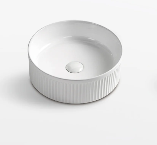 Ceramic Basin 370x370x130mm Fluted Above Counter Gloss White