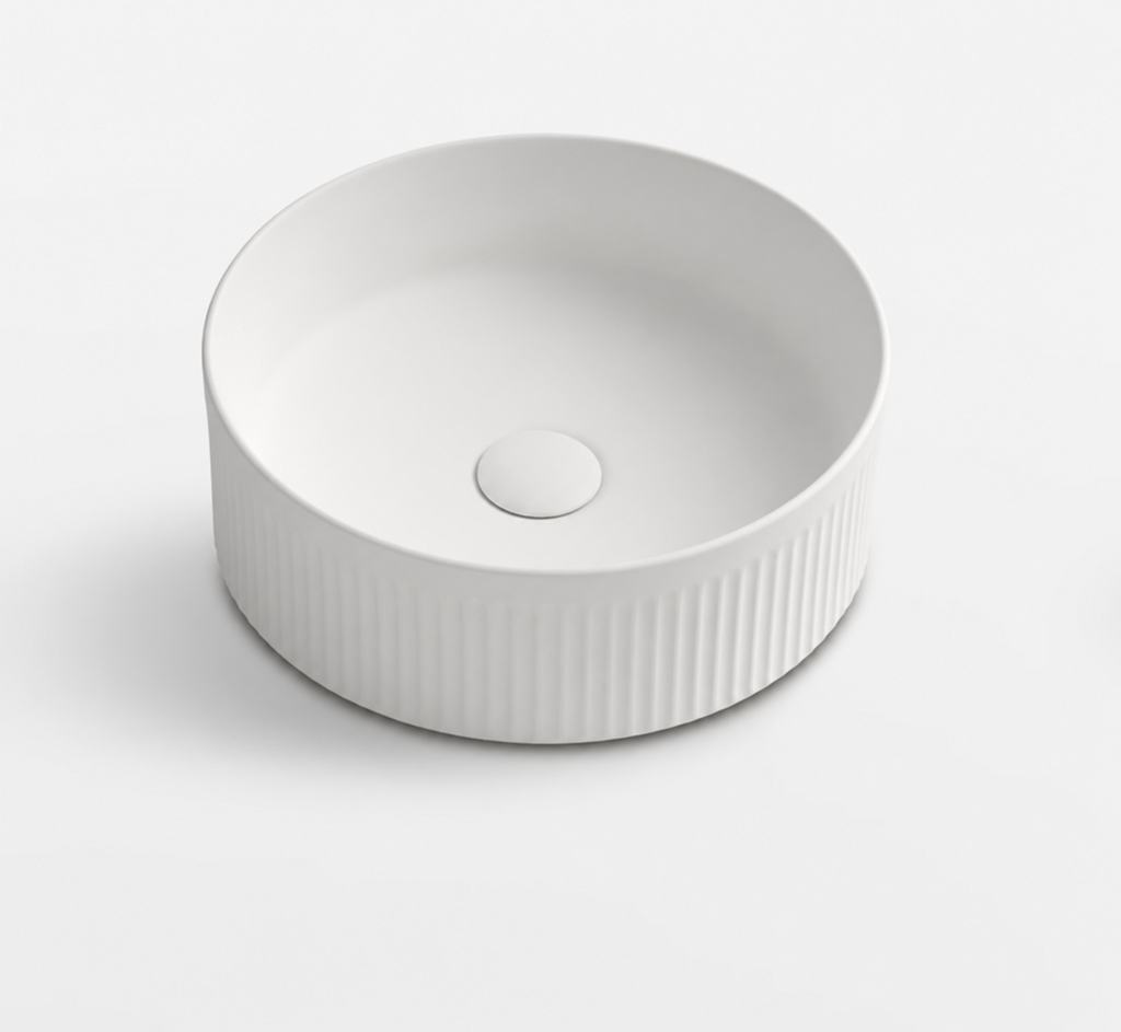 Ceramic Basin 370x370x130mm Fluted Above Counter Matte White
