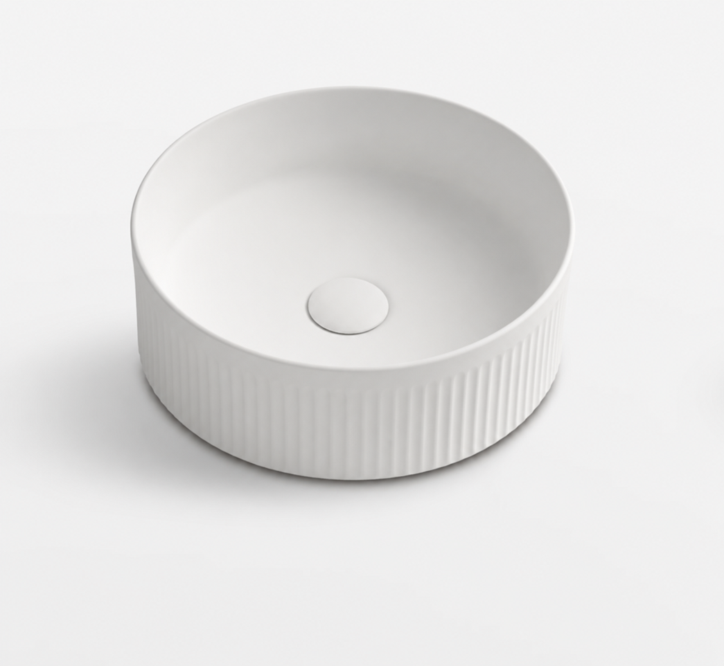Ceramic Basin 370x370x130mm Fluted Above Counter Matte White