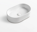 Ceramic Basin 490x310x130mm Oval Fluted Concrete Above Counter Gloss White