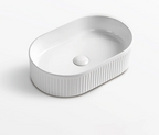 Ceramic Basin 490x310x130mm Oval Fluted Concrete Above Counter Gloss White