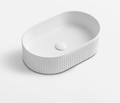 Ceramic Basin 490x310x130mm Oval Fluted Concrete Above Counter Matte White