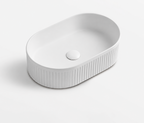 Ceramic Basin 490x310x130mm Oval Fluted Concrete Above Counter Matte White
