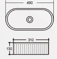 Ceramic Basin 490x310x130mm Oval Fluted Concrete Above Counter Gloss White