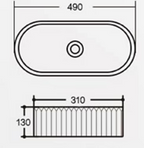 Ceramic Basin 490x310x130mm Oval Fluted Concrete Above Counter Gloss White