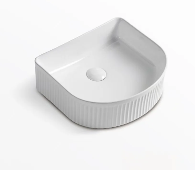 Ceramic Basin 400x350x130mm Fluted Arch Concrete Above Counter Gloss White