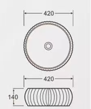 Ceramic Basin 420x420x140mm Round Fluted  Above Counter Gloss White