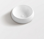 Ceramic Basin 420x420x140mm Round Fluted  Above Counter Gloss White