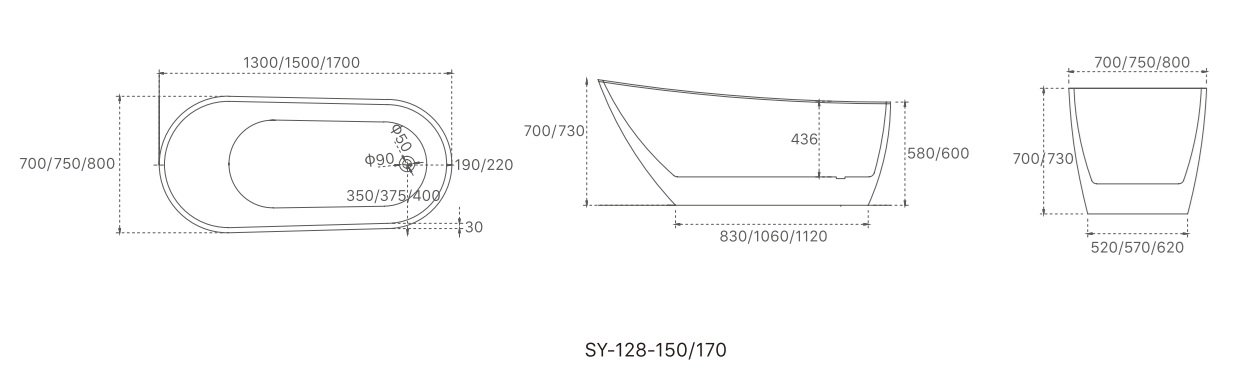 1700x800x730 NOVA Collection Bathtub Gloss White
