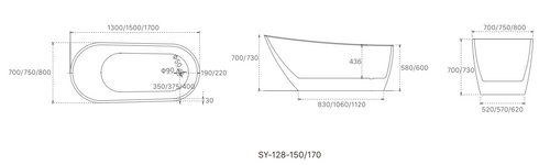 1700x800x730 NOVA Collection Bathtub Gloss White