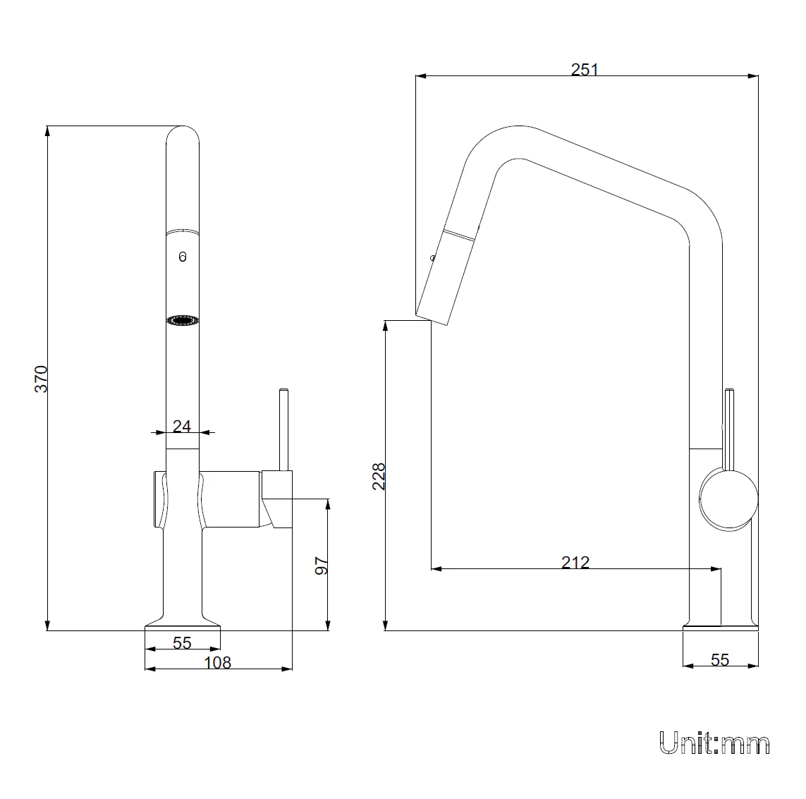 NAVONA Series Kitchen / Laundry Carysil Angle Pull Mixer Tap Gun Metal Grey