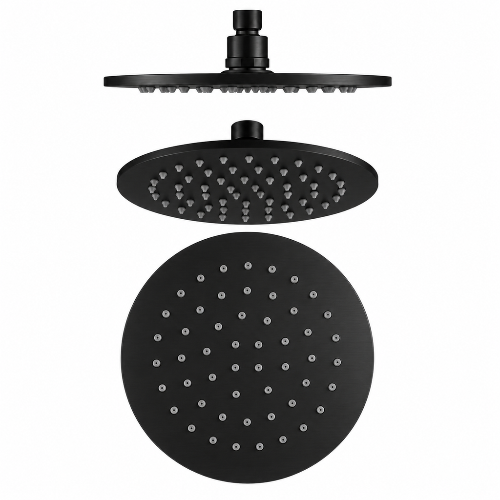 Round Rainfall Shower Head 250mm Brass Black