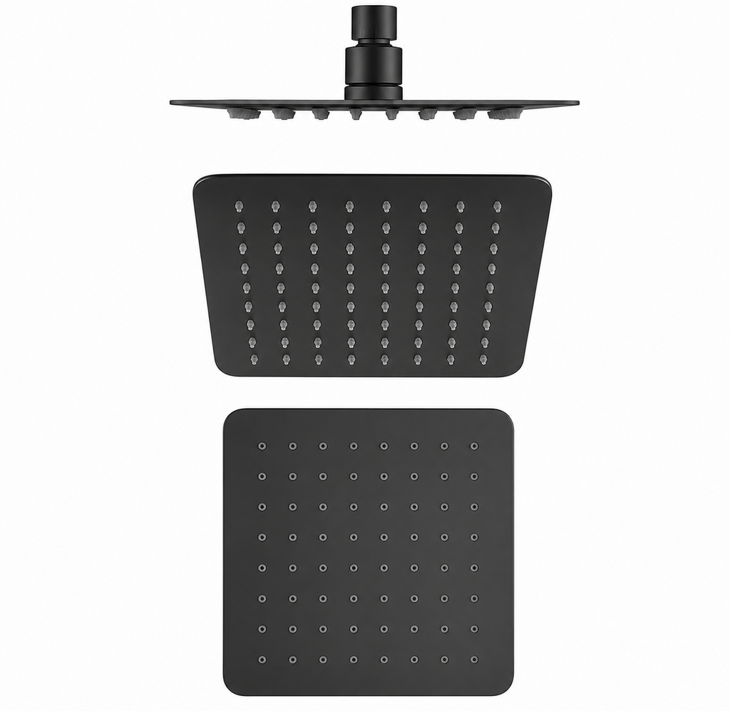 Slim Square Rainfall Shower Head 200mm Matte Black