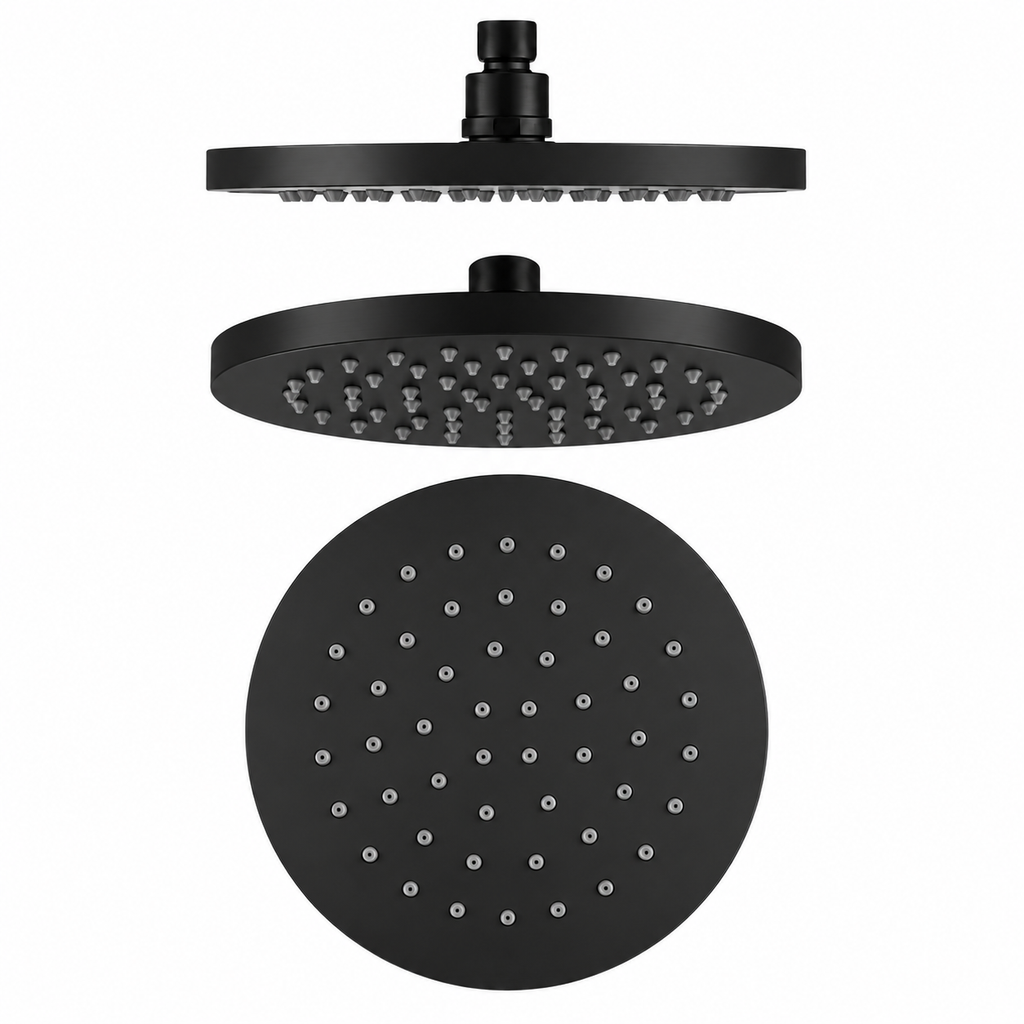 Round Rainfall Shower Head 250mm ABS Black