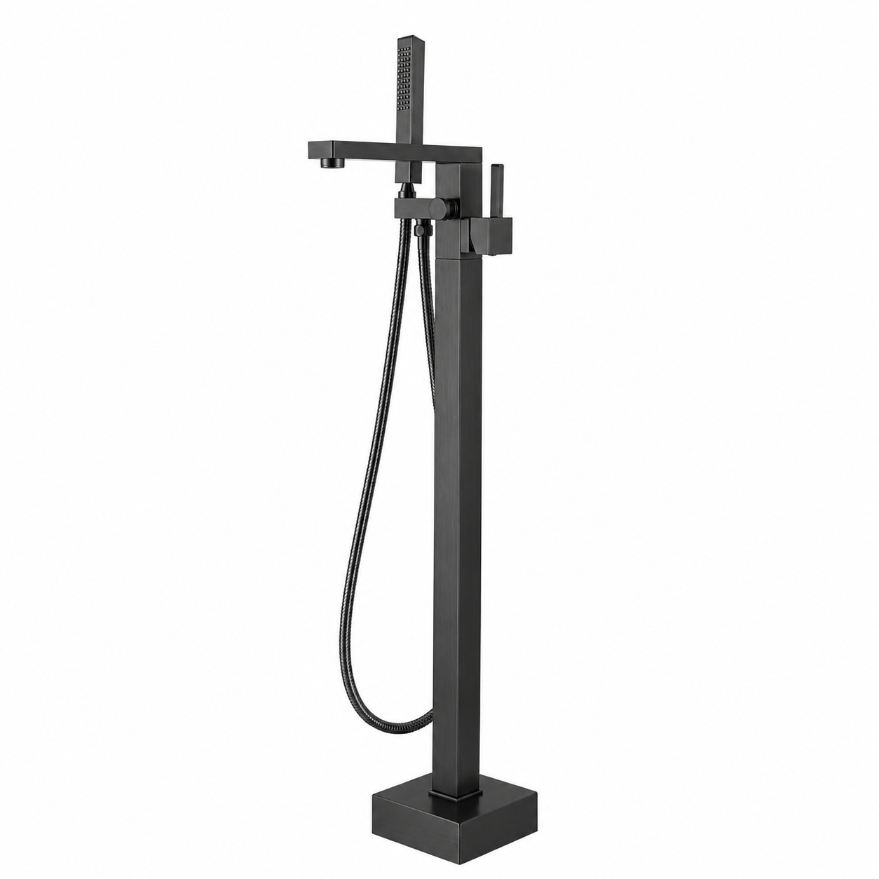 Freestanding Mixer With Diverter & Handheld Shower Square Matte Black