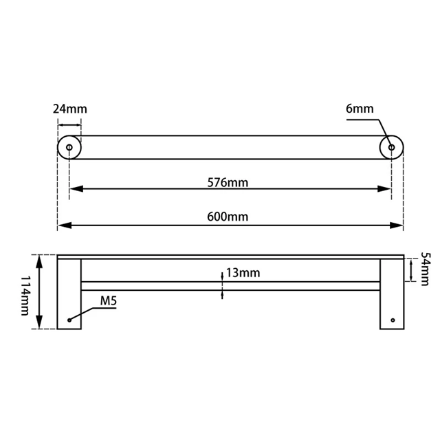 RUSHY Towel Rail Double 600mm Gun Metal Grey