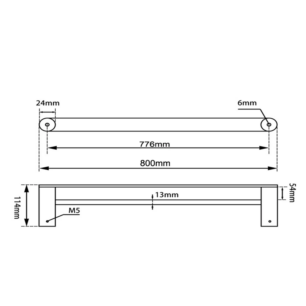 RUSHY Towel Rail Double 800mm Matte Black