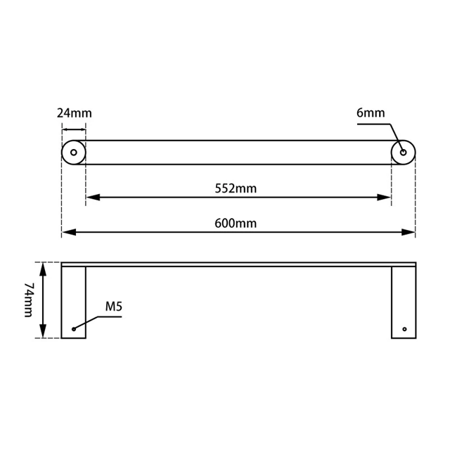 RUSHY Towel Rail Single 600mm Chrome
