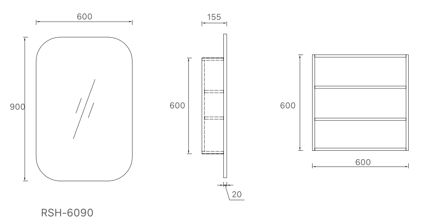 Eric 900x600x150 mmm Shaving Mirror Cabinet