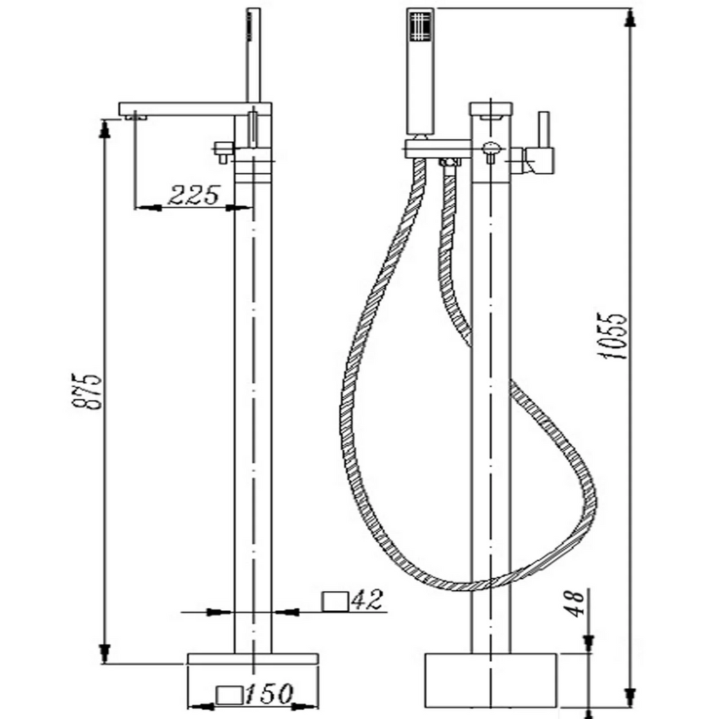 Freestanding Mixer With Diverter & Handheld Shower Square Matte Black