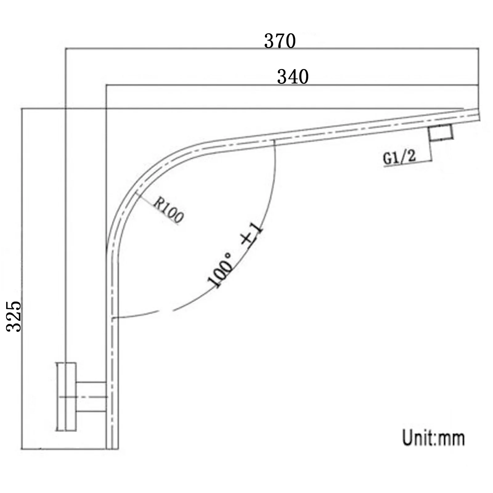 Shower Square Gooseneck Wall Mounted Arm Stainless Steel Brushed Brass