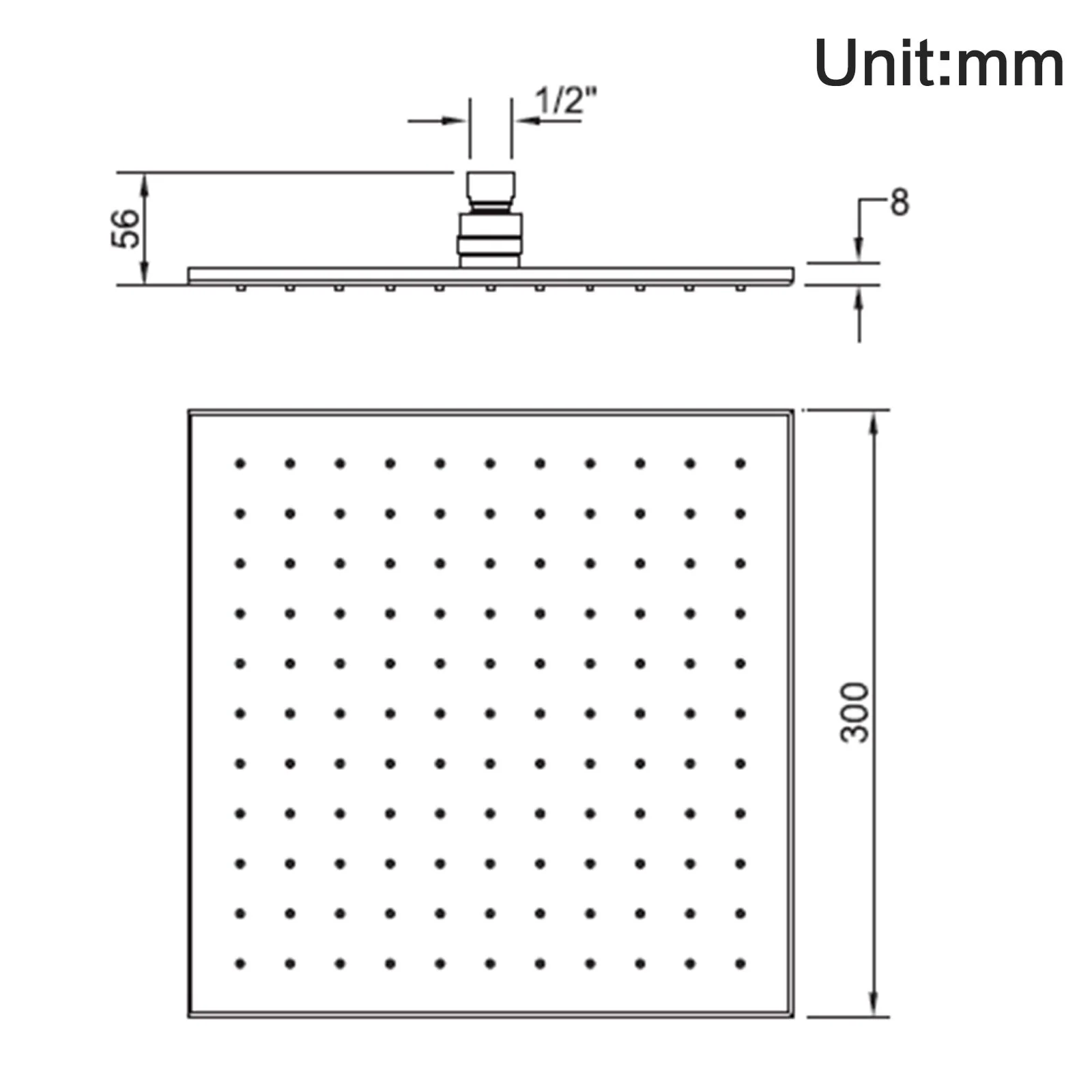 Square Rainfall Shower Head 300mm Brass Chrome