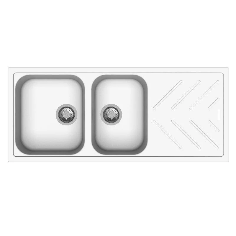 1160x500x200mm New Beethoven D200 Granite Quartz Stone 1 and 3/4 Kitchen Sink Double Bowls Drainboard Topmoun Deep White