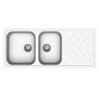 1160x500x200mm New Beethoven D200 Granite Quartz Stone 1 and 3/4 Kitchen Sink Double Bowls Drainboard Topmoun Deep White