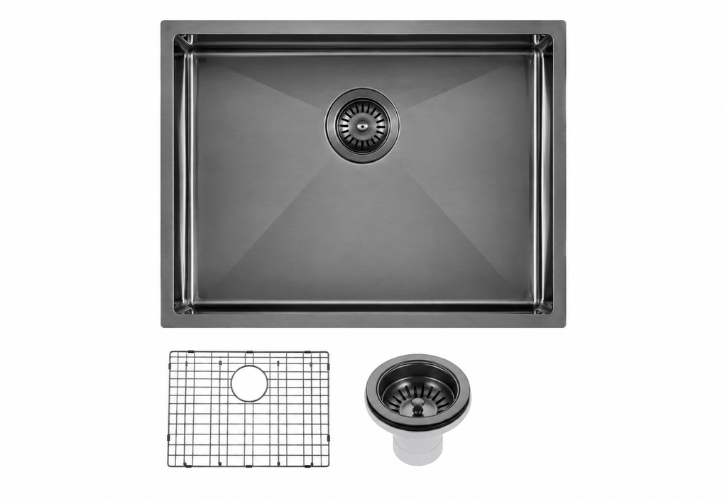 600x450x300mm Stainless Steel Handmade Top/Under mount Single Bowls Gun Metall Grey Sink