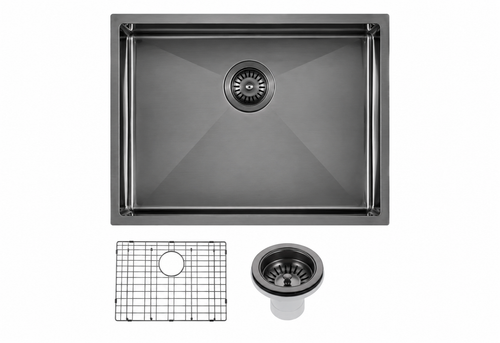 600x450x300mm Stainless Steel Handmade Top/Under mount Single Bowls Gun Metall Grey Sink