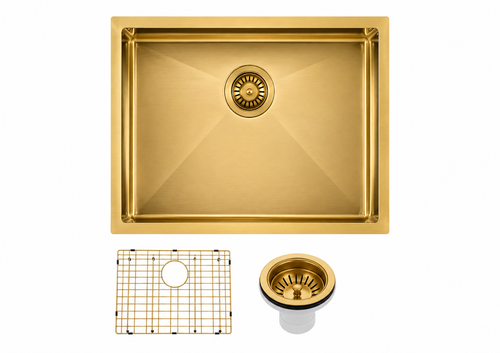 600x450x300mm Stainless Steel Handmade Top/Under mount Single Bowls Brushed Gold Sink