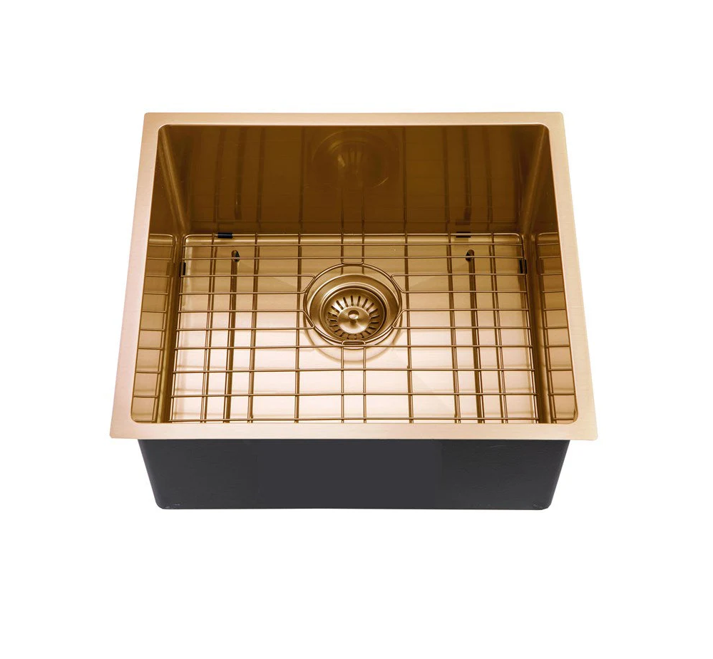 500x440x230mm Stainless Steel Handmade Top/Under mount Single Bowls Brushed Gold Sink