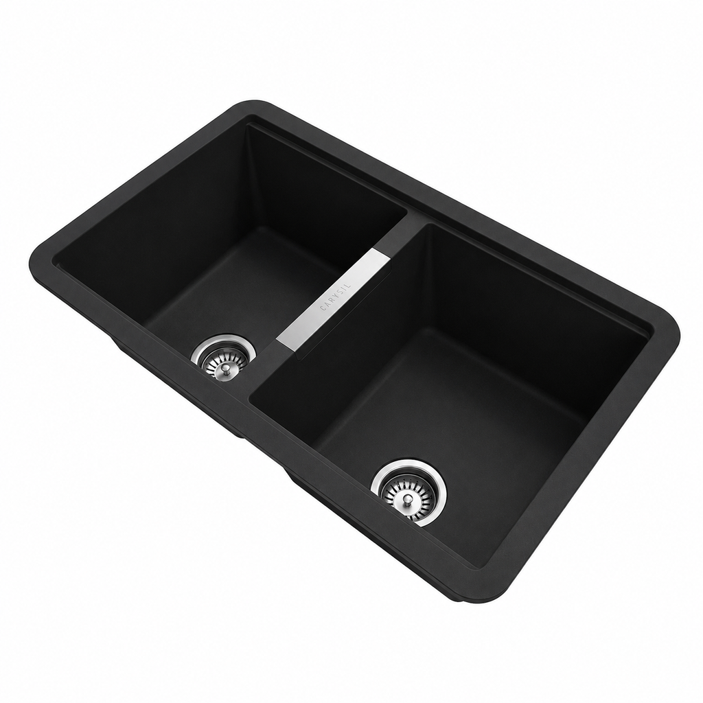 824x481x241mm Carysil Double Bowls Granite Undermount Kitchen Sink Black