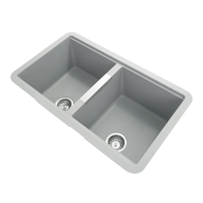 824x481x241mm Carysil Double Bowls Granite Undermount Kitchen Sink Concrete Grey