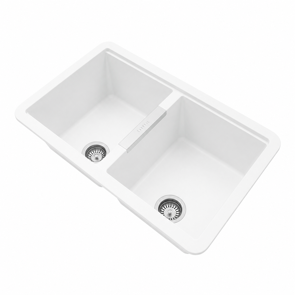 824x481x241mm Carysil Double Bowls Granite Undermount Kitchen Sink White