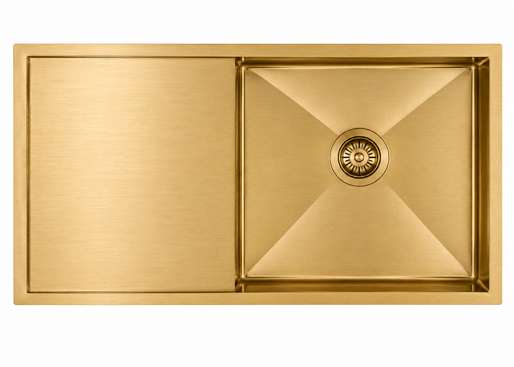 950x450x230mm Stainless Steel Handmade Top/Under mount Single Bowls Brushed Yellow Gold Sink