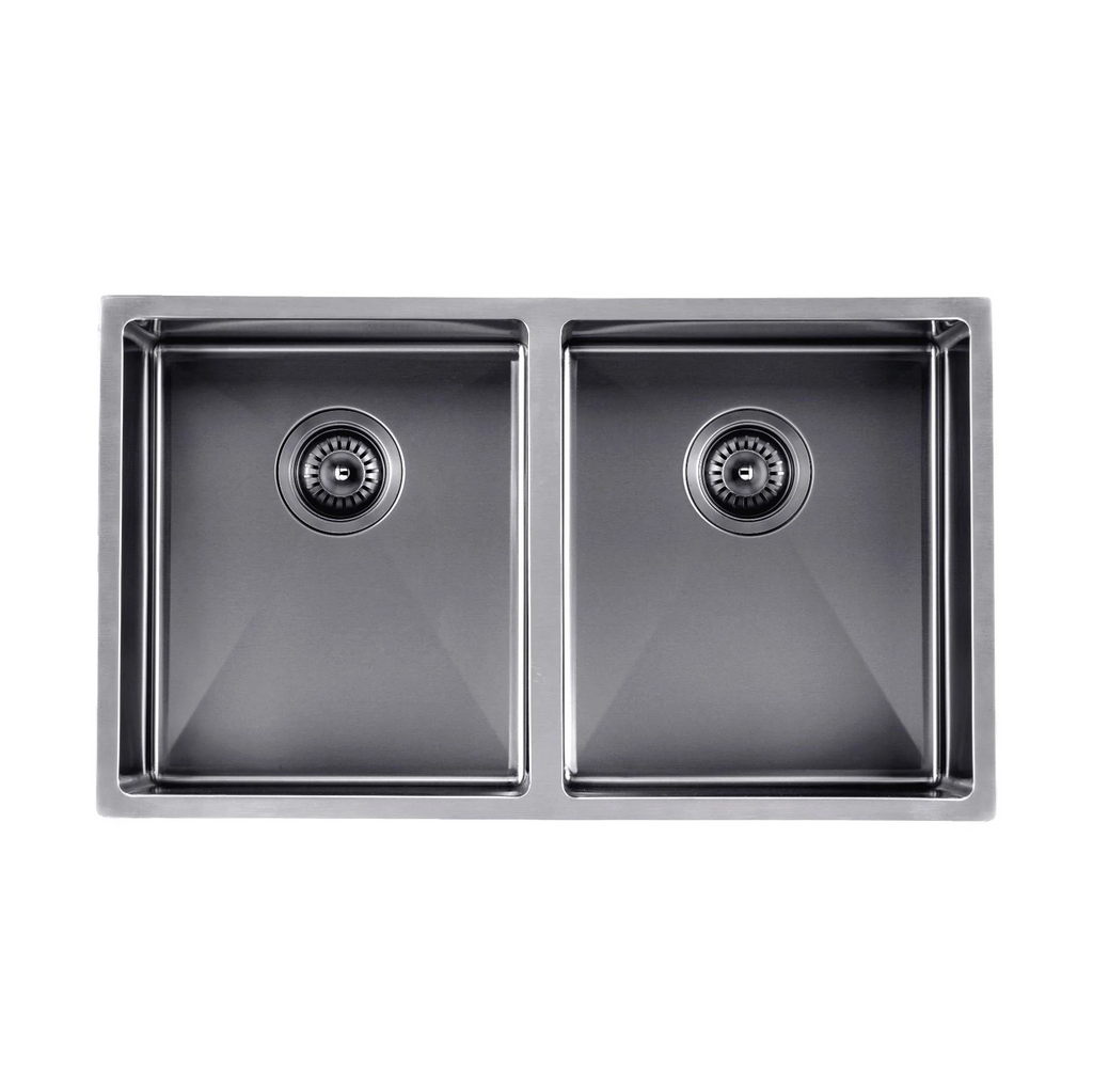 770x450x215mm Stainless Steel Handmade Top/Under mount Double Bowls Gun Metal Grey Sink