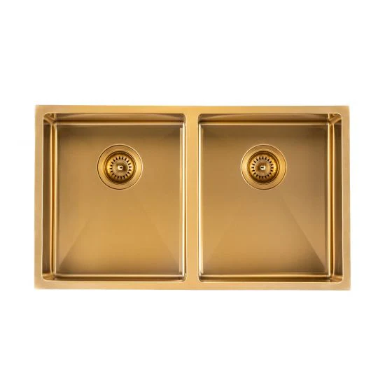 820x457x230mm Stainless Steel Handmade Top/Under mount Double Bowls Brushed Yellow Gold Sink
