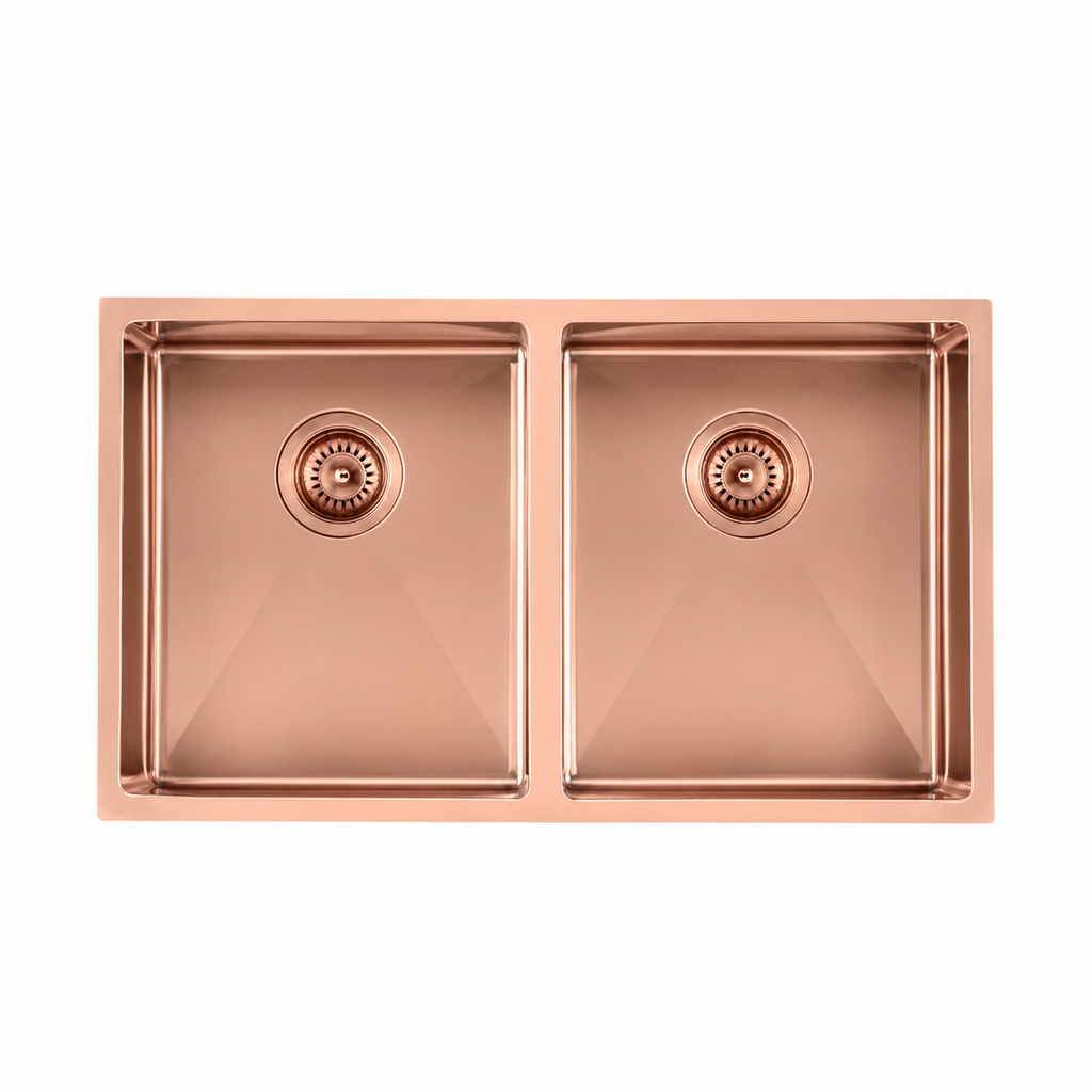 770x450x215mm Stainless Steel Handmade Top/Under mount Double Bowls Rose Gold PVD Sink