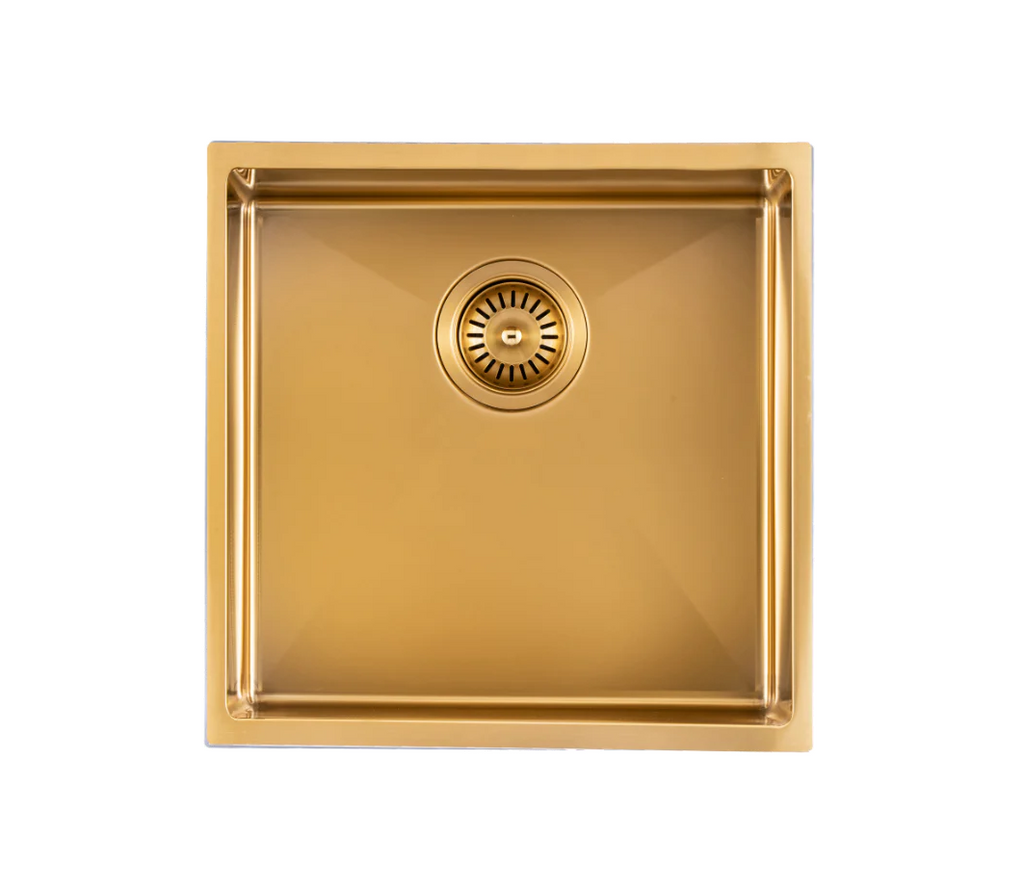 440x440x205mm Stainless Steel Handmade Top/Under mount Single Bowls Brushed Gold Sink
