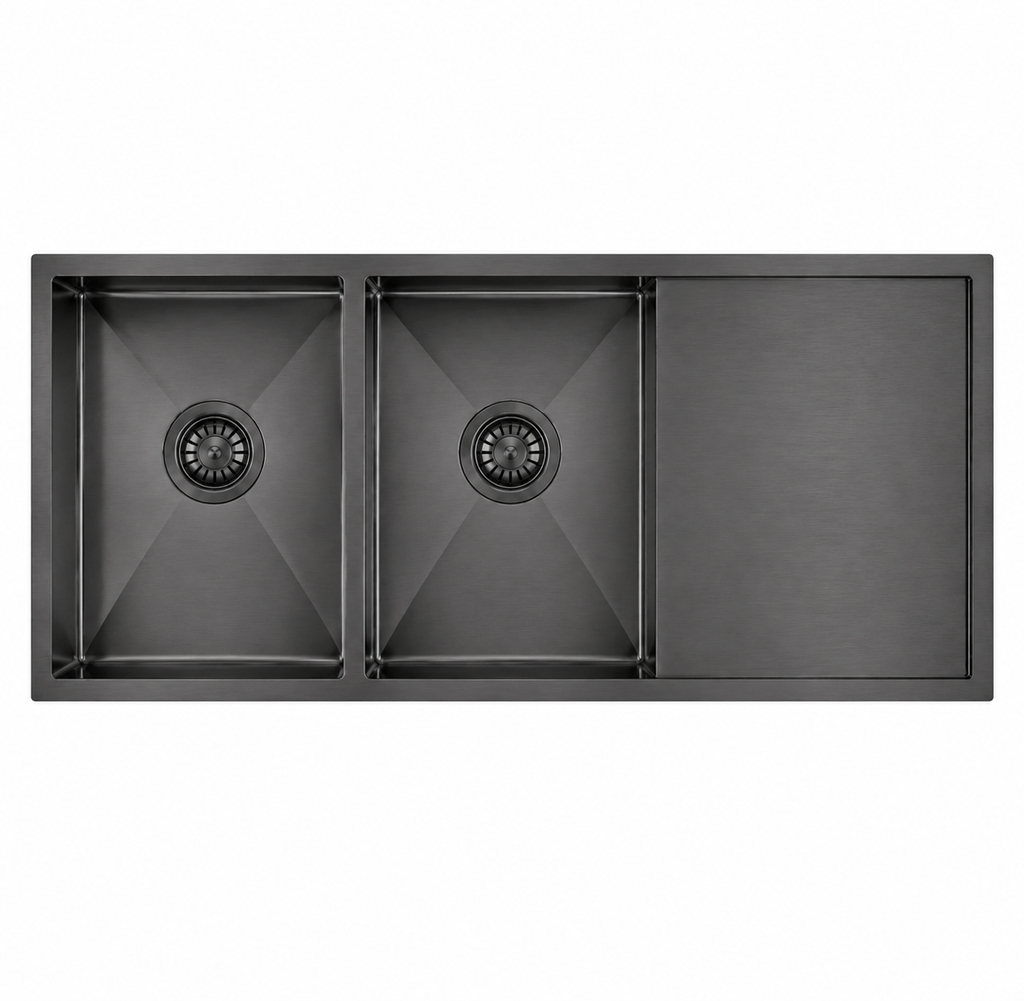 1160x460x230mm Stainless Steel Handmade Top/Under mount Double Bowls Gun Metal Grey Sink