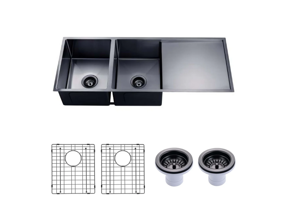 1160x460x230mm Stainless Steel Handmade Top/Under mount Double Bowls Gun Metal Grey Sink